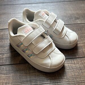 adidas Kids White Sneakers with Iridescent Stripes